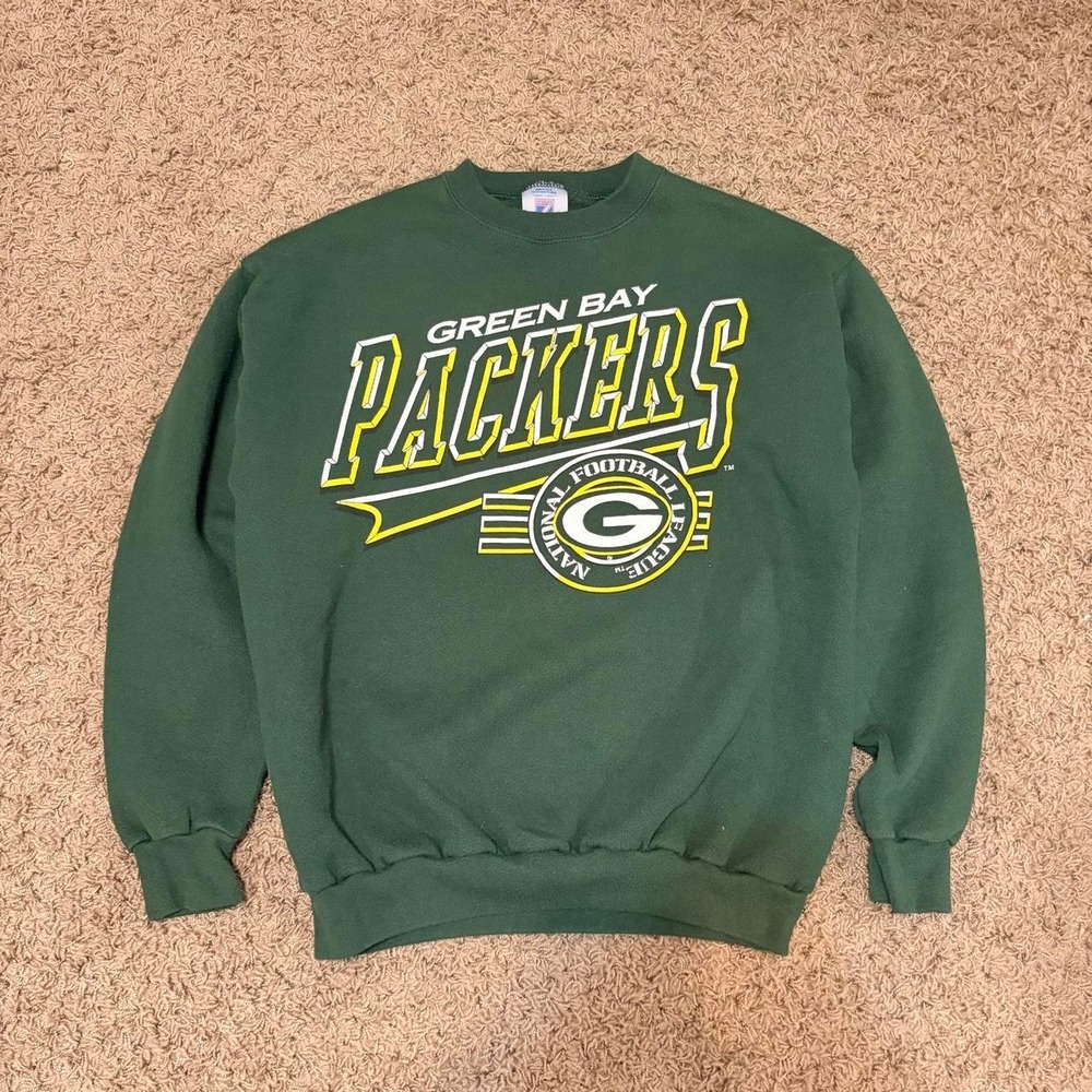 Vintage Logo 7 Green Bay Packers Sweatshirt Crewneck Green Mens Medium USA Made